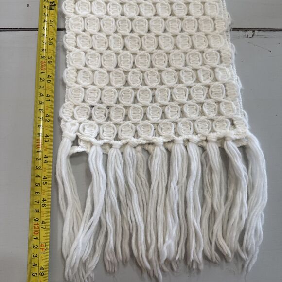 Vintage White Hand Crocheted Winter Beanie Pom & Scarf Set Fringe Made in Japan - Picture 12 of 12